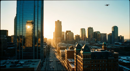 Boston skyline in Massachusetts, USA at sunset with urban skyscrapers.の素材