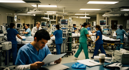 Group of doctors and nurses in the operating room of a hospital.の素材