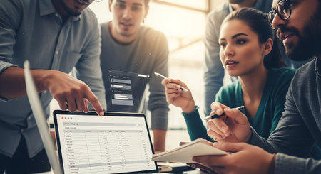 Group of young business people in smart casual wear working together in office.の素材