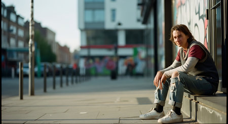 young beautiful hipster woman posing in the city streets, lifestyle people conceptの素材