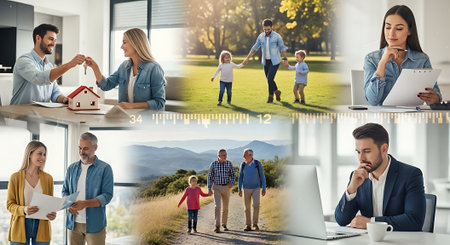 Conceptual image of family, parents and children in modern officeの素材