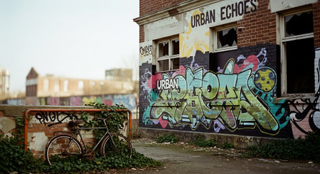 Graffiti on the wall of an abandoned building in London, UKの素材