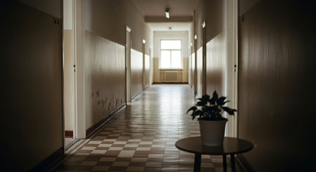 Interior of a corridor in a hospital. Nobody inside the corridorの素材