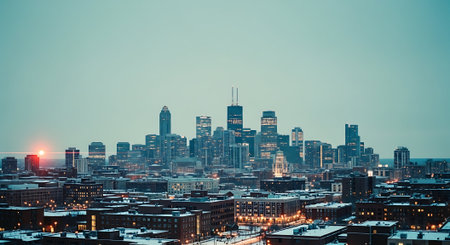 Panorama of the city of Toronto, Ontario, Canada during sunsetの素材