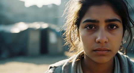 Portrait of a young girl in a gray coat on the streetの素材