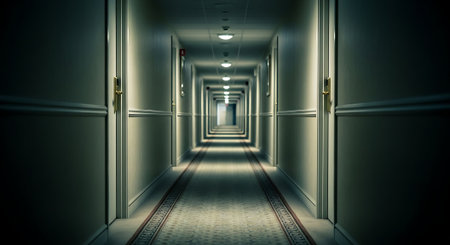 Long corridor with light coming from the end, 3d render.の素材