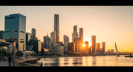 panoramic view of the city of shanghai at sunsetの素材