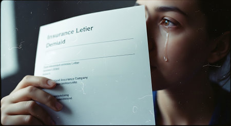 Close-up portrait of a young woman holding a letter in her hands.の素材