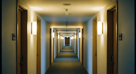 A long corridor in a modern building. 3D Rendering.の素材
