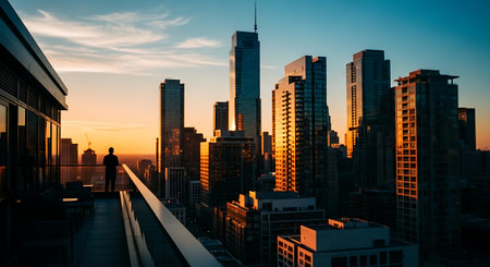 Sunset view of Chicago downtown skyscrapers in Illinois, USAの素材