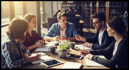 Group of young business people working together in the office. Selective focus.の素材
