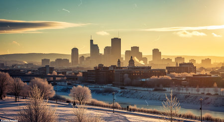 Downtown Denver, Colorado at sunrise. Winter view of Denver, Colorado.の素材