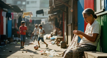 View of unknowns Nepali people selling souvenirs at Thamel street in Kathmandu in the morningの素材