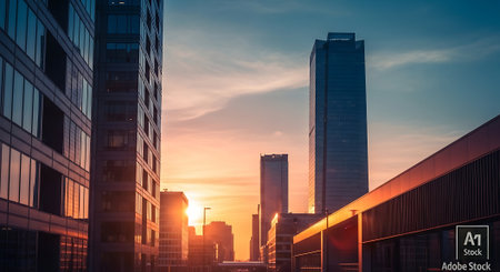 modern office building at sunset in shanghai,china.の素材