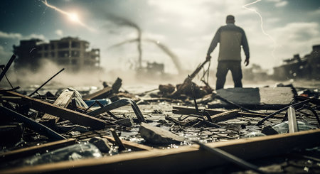 Destroyed buildings in the city. The concept of disaster and disaster.の素材