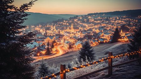 Fantastic winter landscape with snow covered village. Carpathian, Ukraine, Europe. Beauty world.の素材