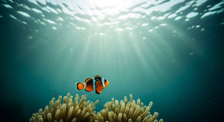 Clown anemonefish (Amphiprion ocellaris) in the seaの素材