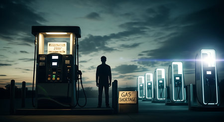Man standing at gas station and refueling cars with gasoline. 3D renderingの素材