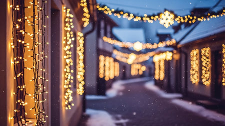Christmas lights on the streets of the old town of Gdansk, Poland.の素材