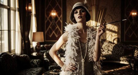 Portrait of a beautiful fashionable woman in the old-fashioned interior.の素材