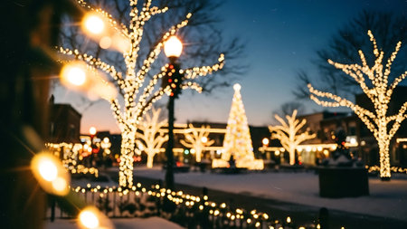 Christmas lights at night in the city. Blurred bokehの素材