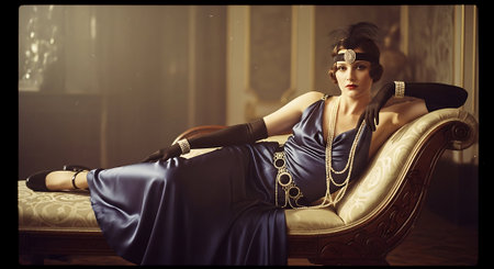 Portrait of a beautiful woman in the image of the 1920sの素材