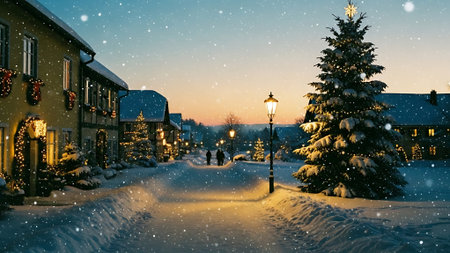 Christmas and New Year holidays background. Christmas tree in the snow.の素材