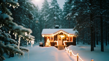 Winter cottage in the forest. Christmas and New Year holidays concept.の素材