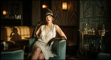 Portrait of a beautiful woman in a vintage interior. Retro style.の素材