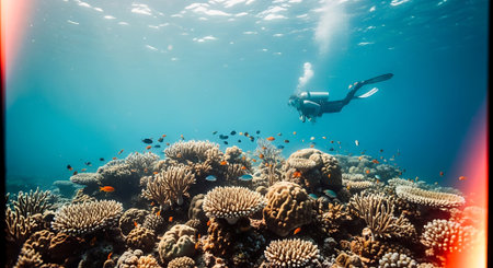 Scuba diving in the tropical coral reef. Underwater photo.の素材
