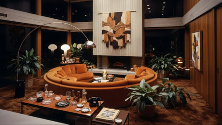 Luxury hotel lobby interior with sofas, armchairs, coffee table and plantsの素材