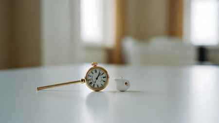 Vintage pocket watch on white table in the bedroom, stock photoの素材