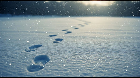Footprints in the snow. Footprints in the snow. Winter backgroundの素材