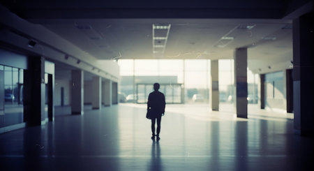 Businessman walking in the corridor of a modern office building. Blurred backgroundの素材