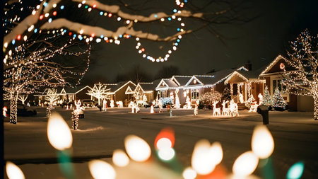 Christmas decorations on the streets of the city at night in winter.の素材