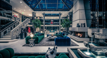 Luxury Interior of a modern shopping mall in the evening.の素材