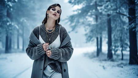 Fashion shot of a beautiful woman in winter clothes. Beauty, winter fashion.の素材