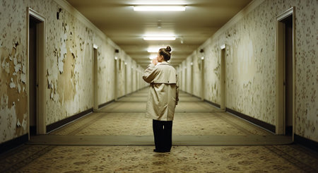 Woman Standing in an Abandoned Liminal Hallwayの素材