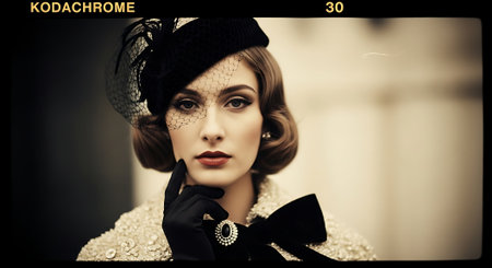 Beautiful woman in hat and coat. Retro style. Beauty, fashion.の素材