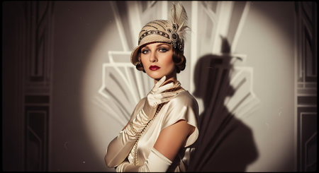 Beautiful woman in retro style posing at studio. Beauty, fashion.の素材