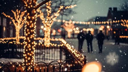 Christmas lights on the embankment of the river in Gdansk, Polandの素材