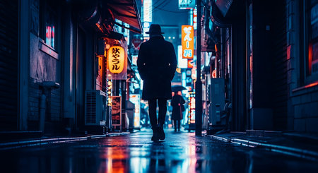 Unidentified people walking on the street at night. Tokyo is the capital and most populous city of Japan.の素材