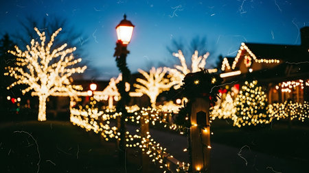 Christmas lights on the street in Gdansk, Poland. Blurred backgroundの素材