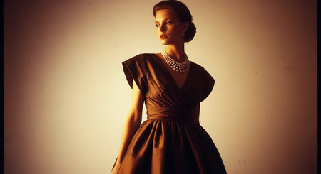 Fashion shot of a beautiful young woman in elegant evening dress.の素材