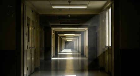 Empty Hospital Corridor with Window Light and Clean Interiorの素材
