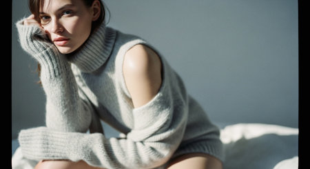 Soft Natural Light Portrait in Cozy Knit Sweaterの素材