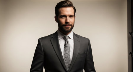 Portrait of a handsome man in a suit. Men's beauty, fashion.の素材