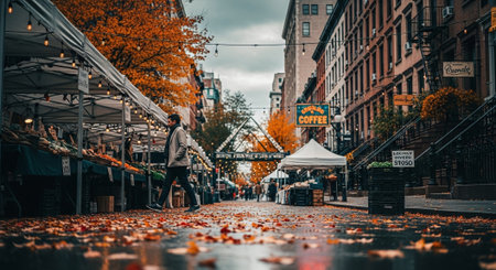Manhattan street view with people walking and shopping.の素材