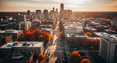 Aerial view of downtown Philadelphia, Pennsylvania, USA during sunset.の素材