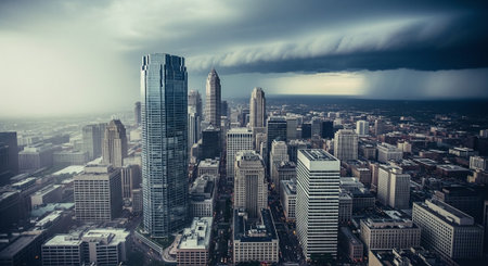 Chicago skyline with skyscrapers and stormy sky, USA.の素材